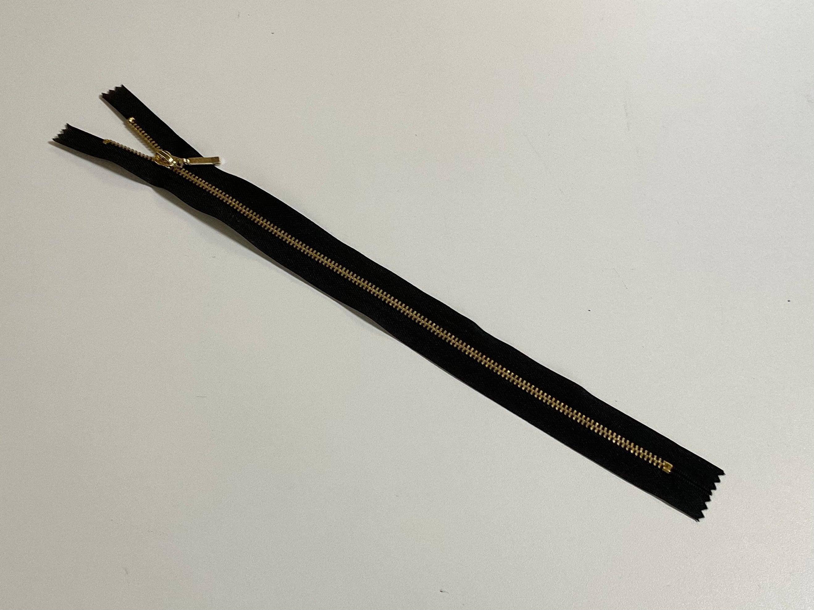 30cm / 12inch Brass on Black Closed End Zip