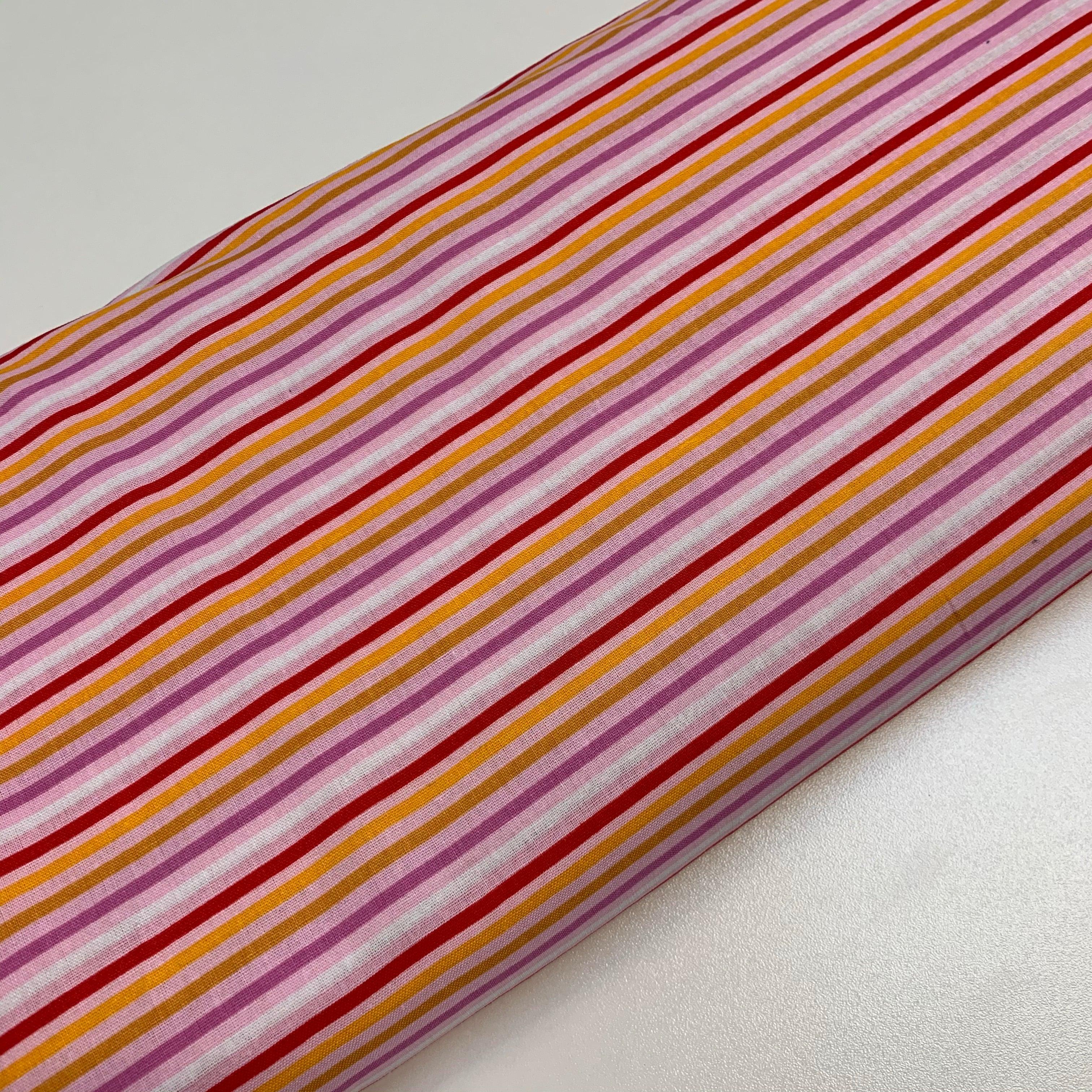 SALE Thin Red/pink/yellow stripes 100% Cotton