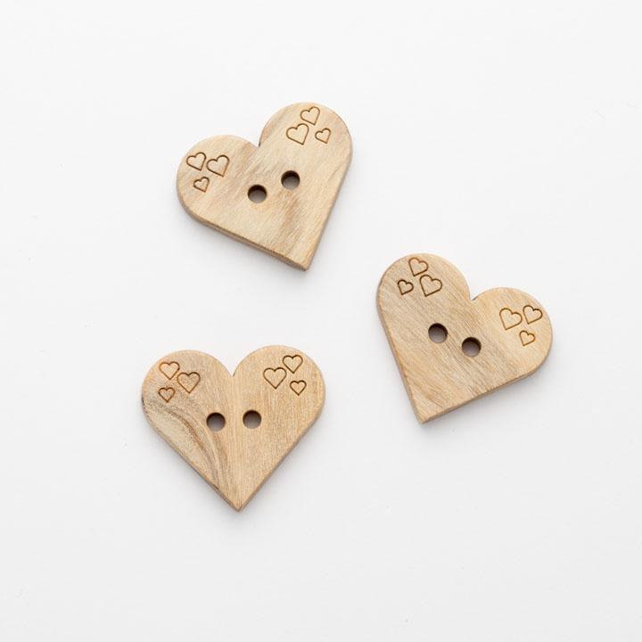 Wood Heart Buttons 20mm