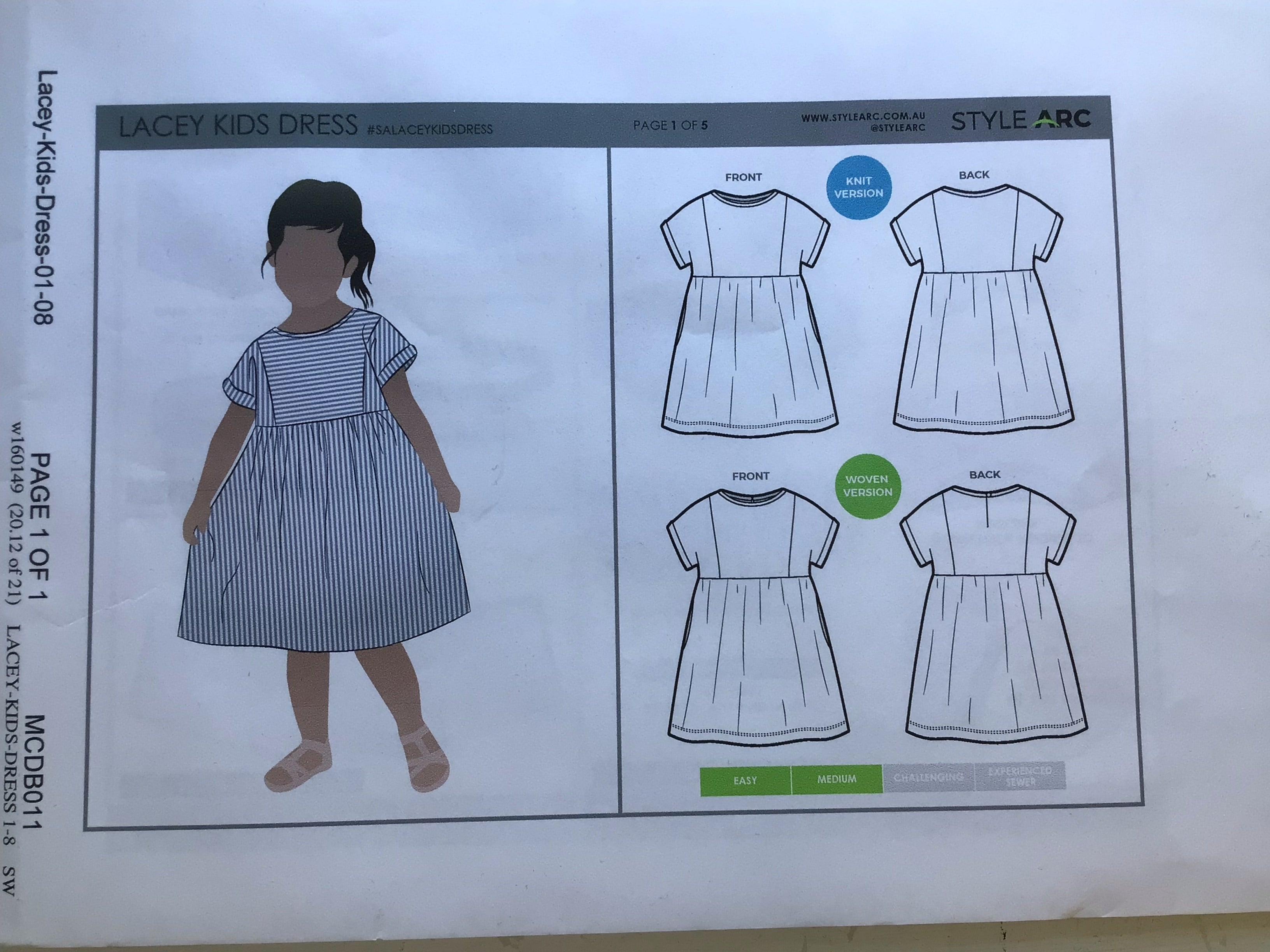 Style Arc Lacey Kids Dress Sewing Pattern Ages 1 - 8 (paper pattern)