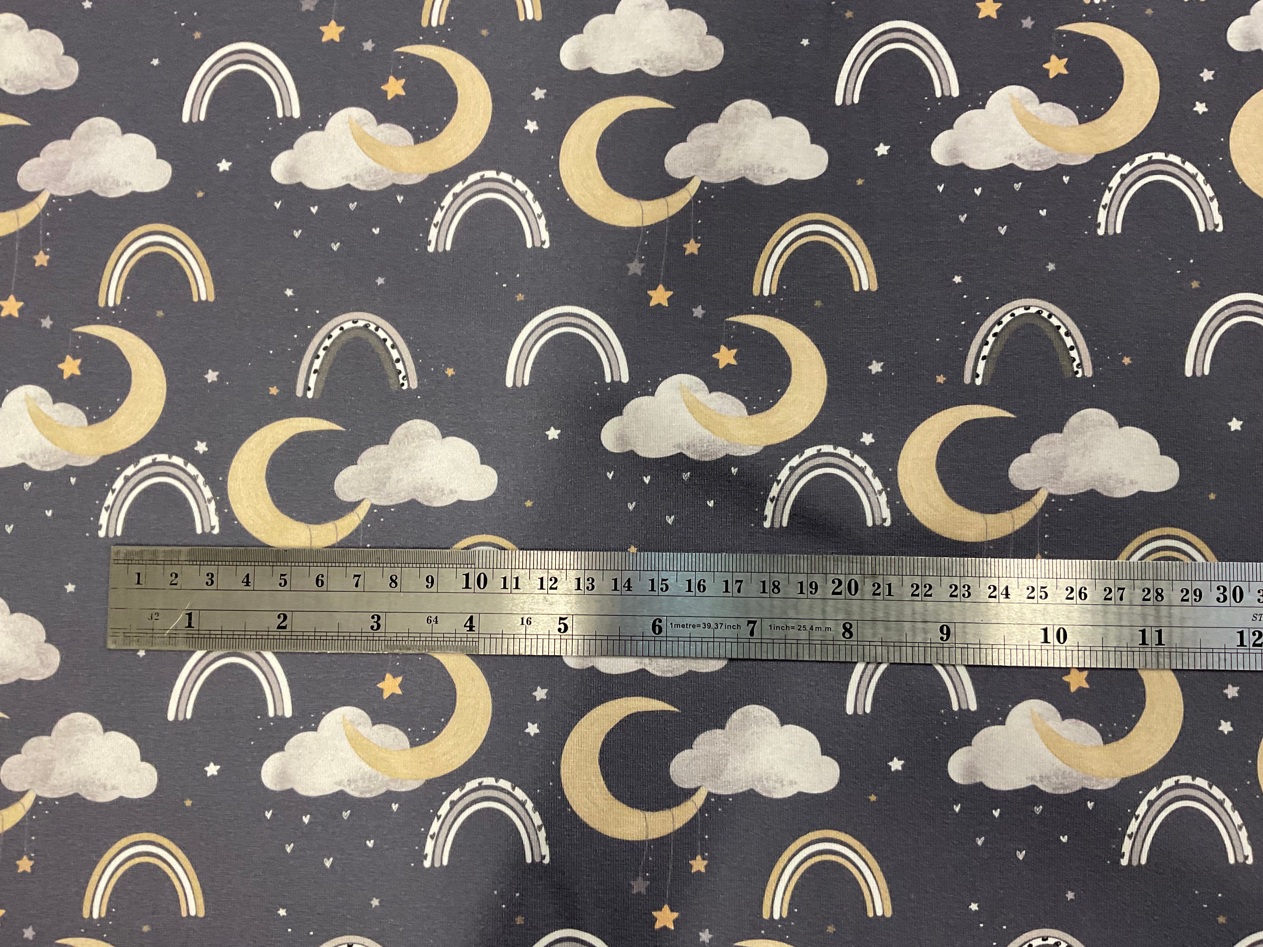 Moon and Stars ORGANIC Cotton Jersey Fabric