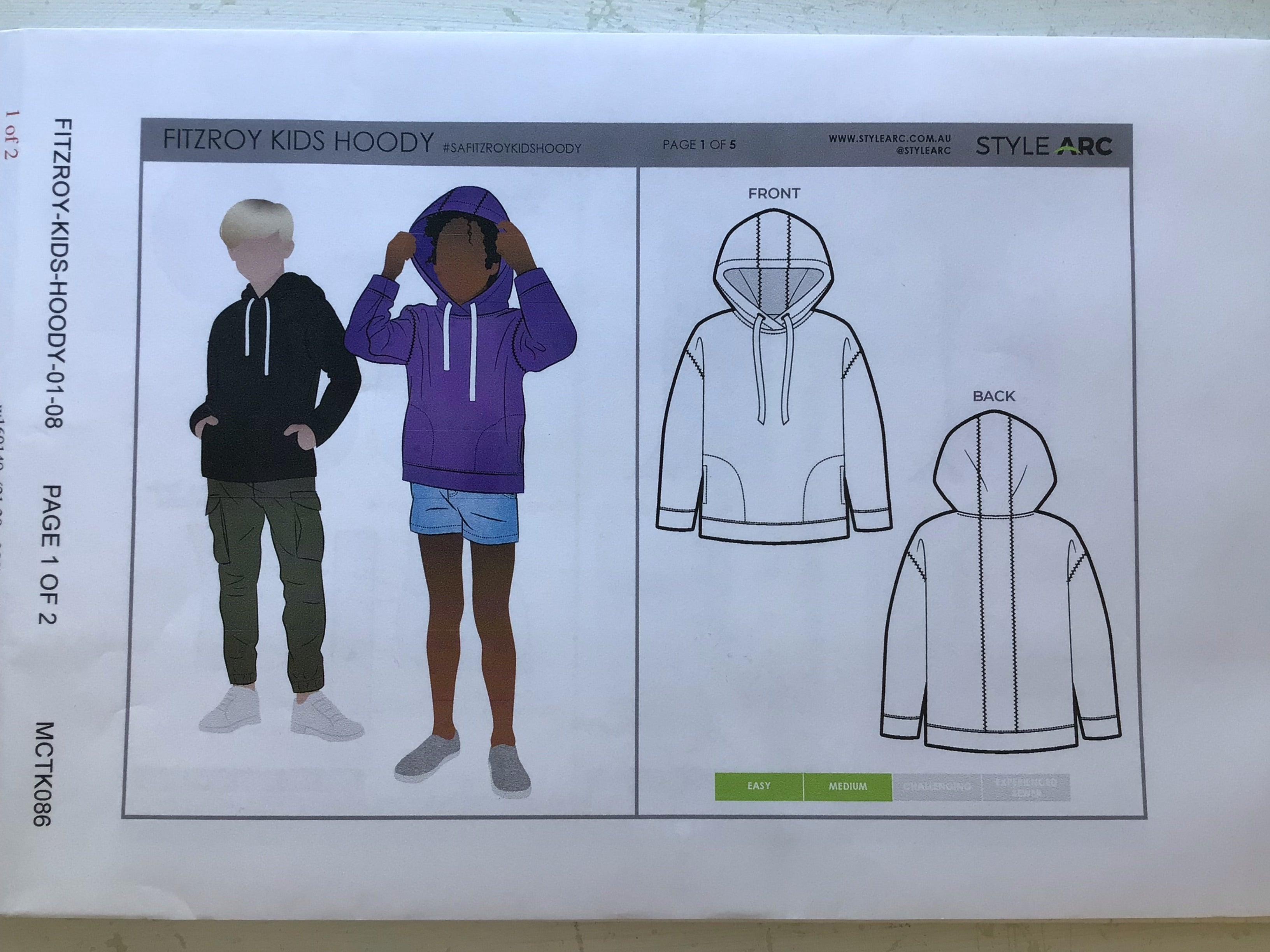 Style Arc Fitzroy Kids Hoody Sewing Pattern ages 1 - 8 (paper pattern)
