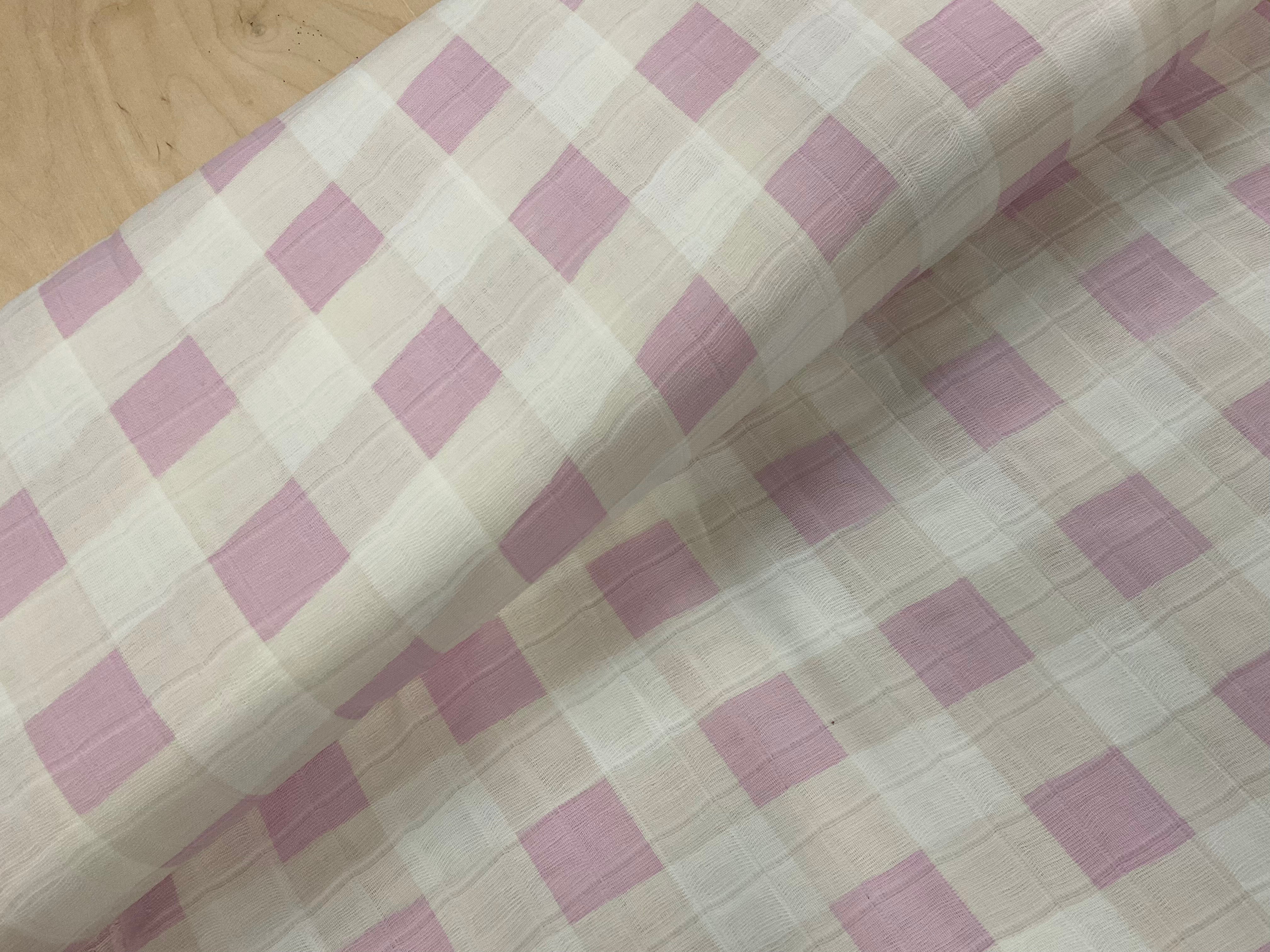 Baby Pink, Cream and White Check Triple Gauze 100% Cotton