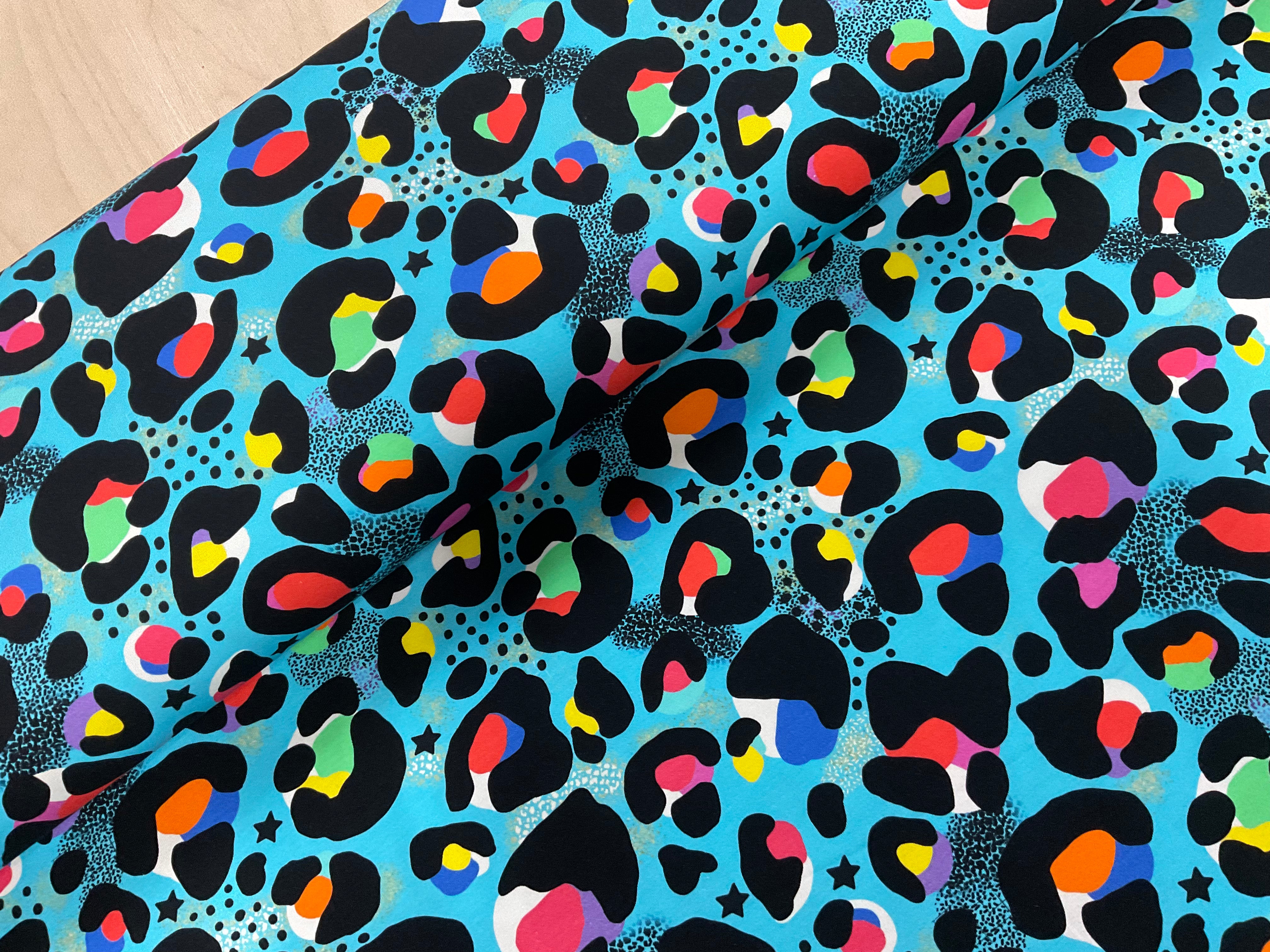 PRE ORDER Blue Carnival Leopard Cotton Jersey - DUE IN STOCK EARLY JUNE