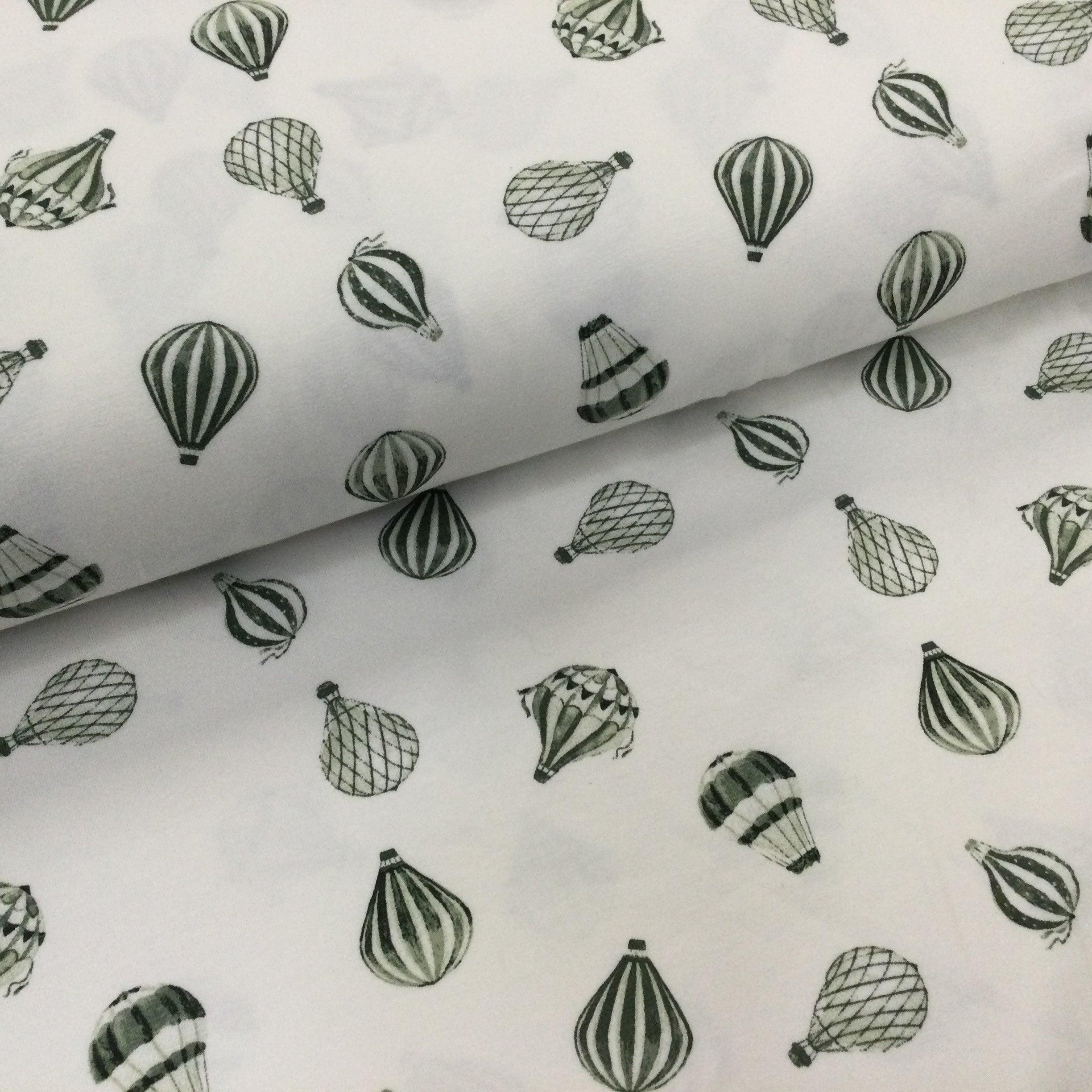 Hot Air balloons Green GOTS Organic Cotton Jersey Fabric