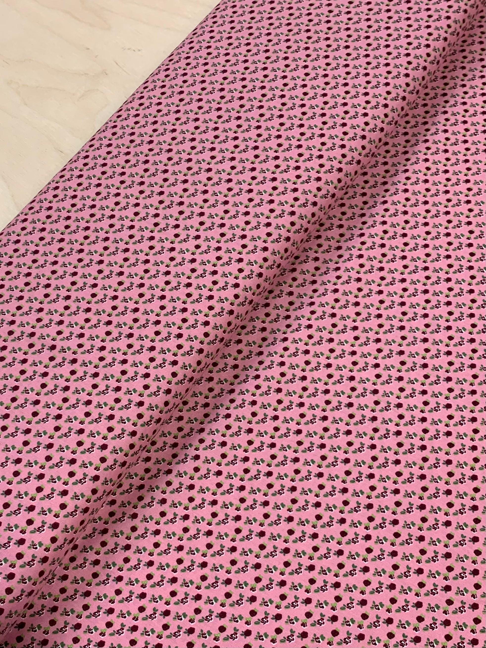 Sale Red Roses on Pink Cotton Poplin