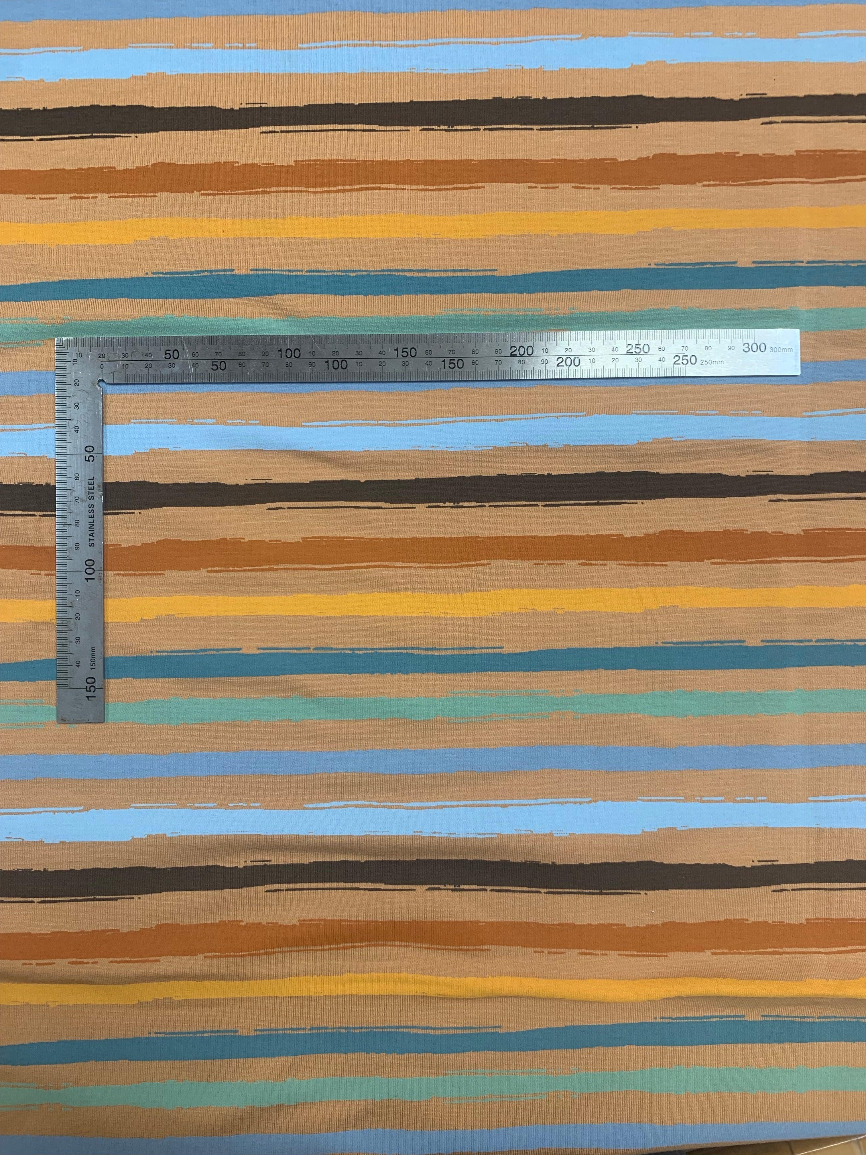 SALE Painterly Stripes on Caramel Brushed Back French Terry