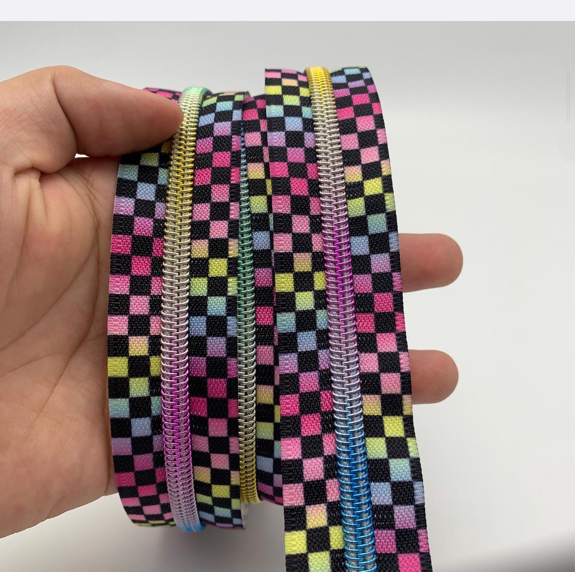Rainbow Checkerboard Continuous Zipper Tape