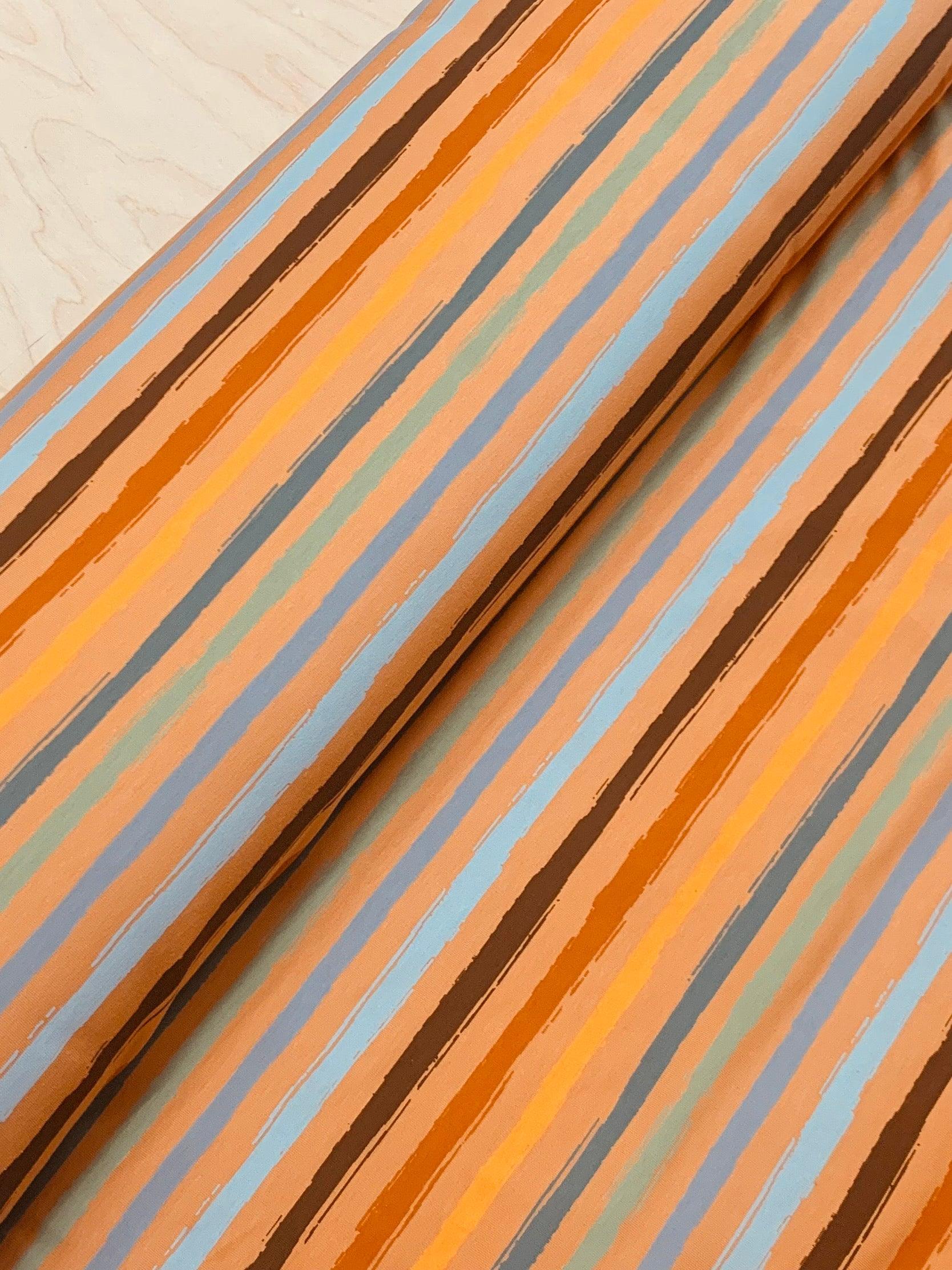 SALE Painterly Stripes on Caramel Brushed Back French Terry