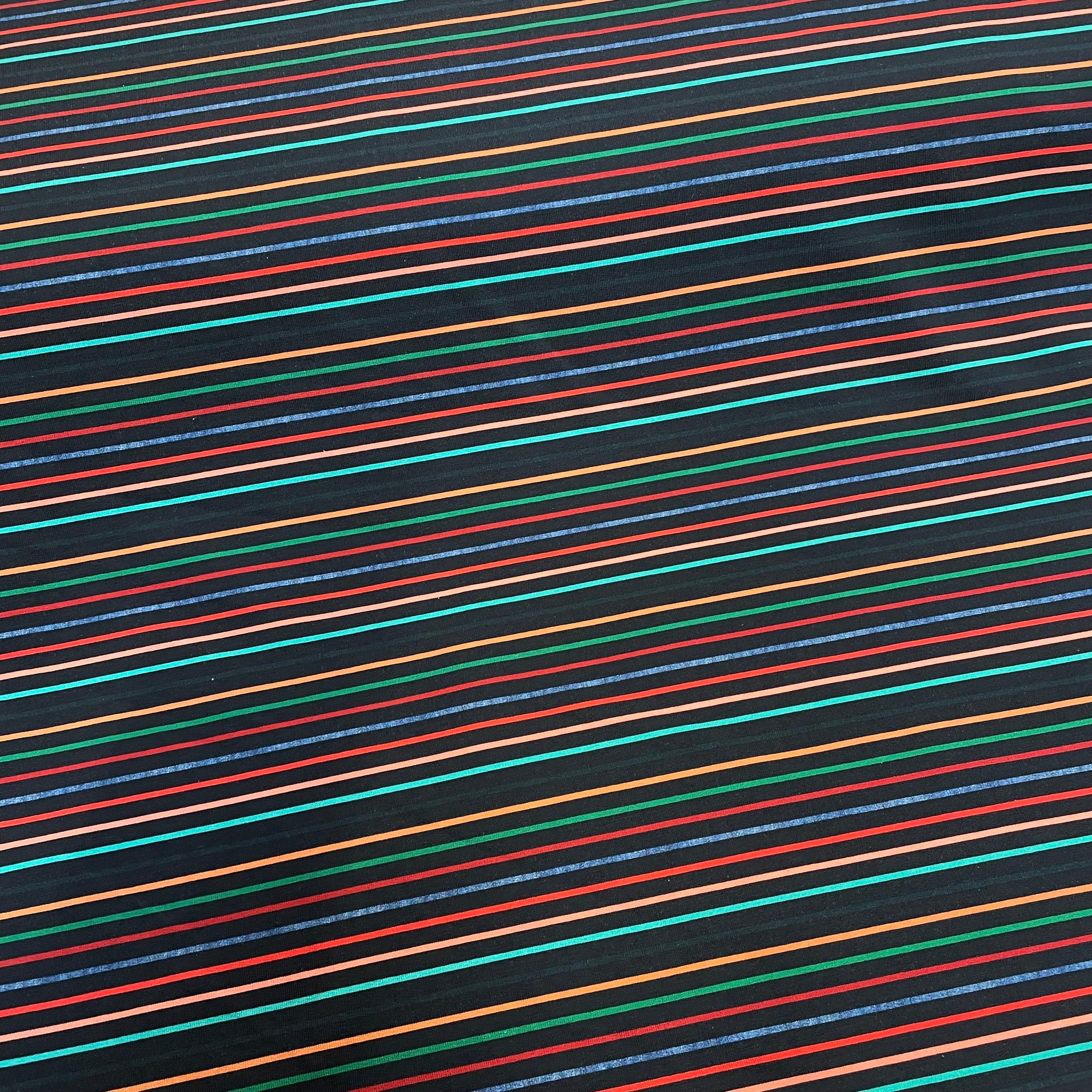 SALE Colourful Stripes on Navy French Terry Fabric