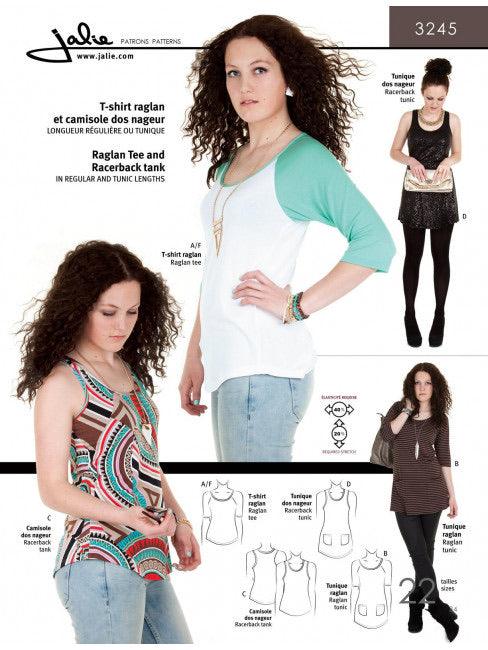 Raglan tee, racer back Tank and Tunic JALIE Woman’s and Girls Sewing Pattern