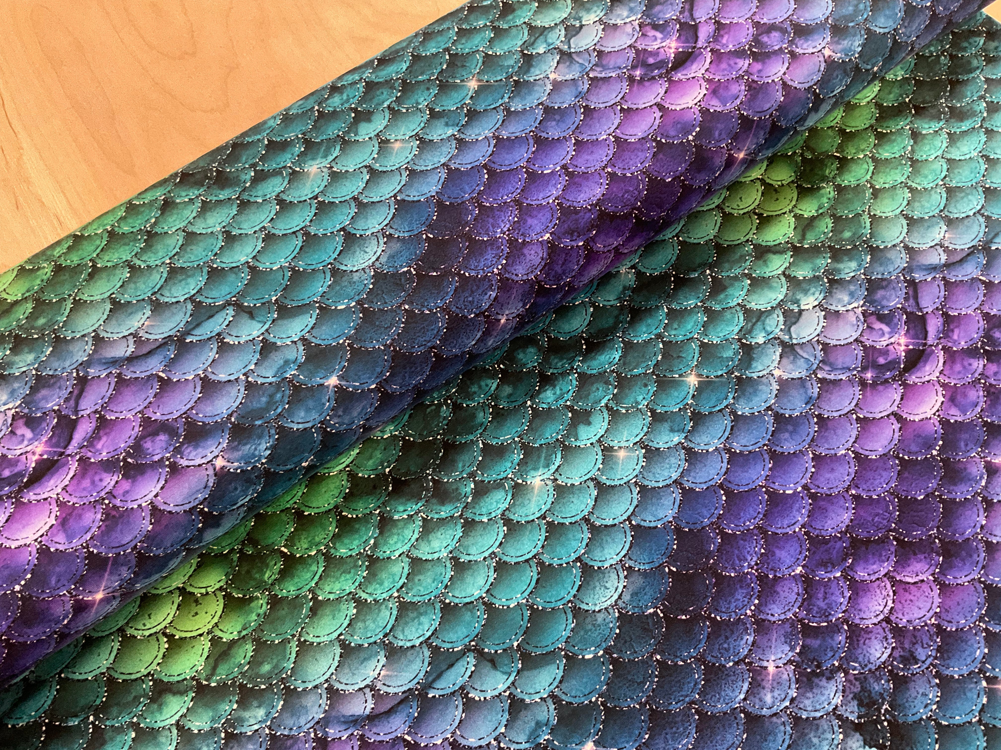 Mermaid Scales Green/Purple Cotton Jersey Fabric