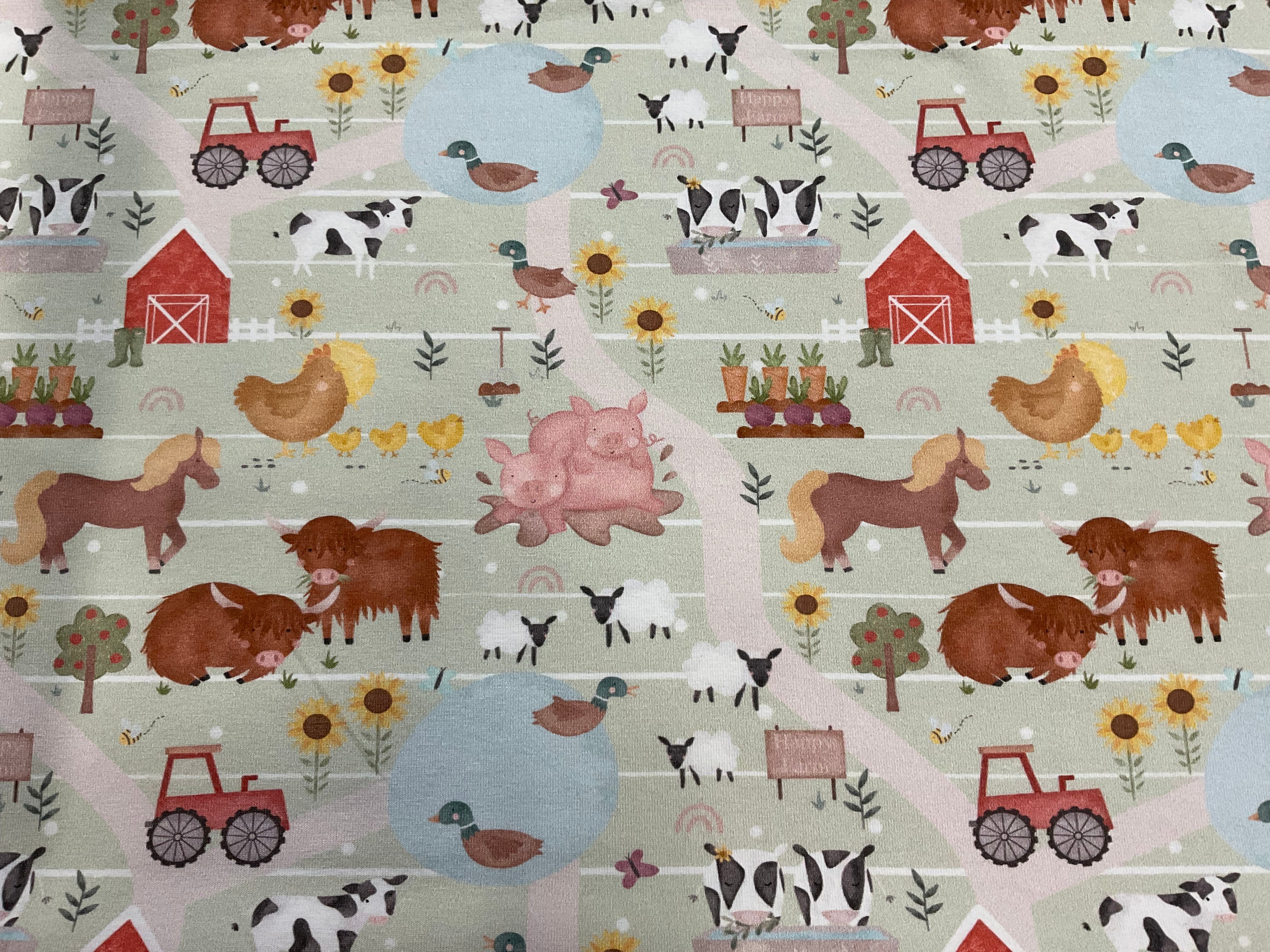 PRE ORDER Farm green stripes Cotton Jersey Fabric - DUE IN STOCK EARLY MAY