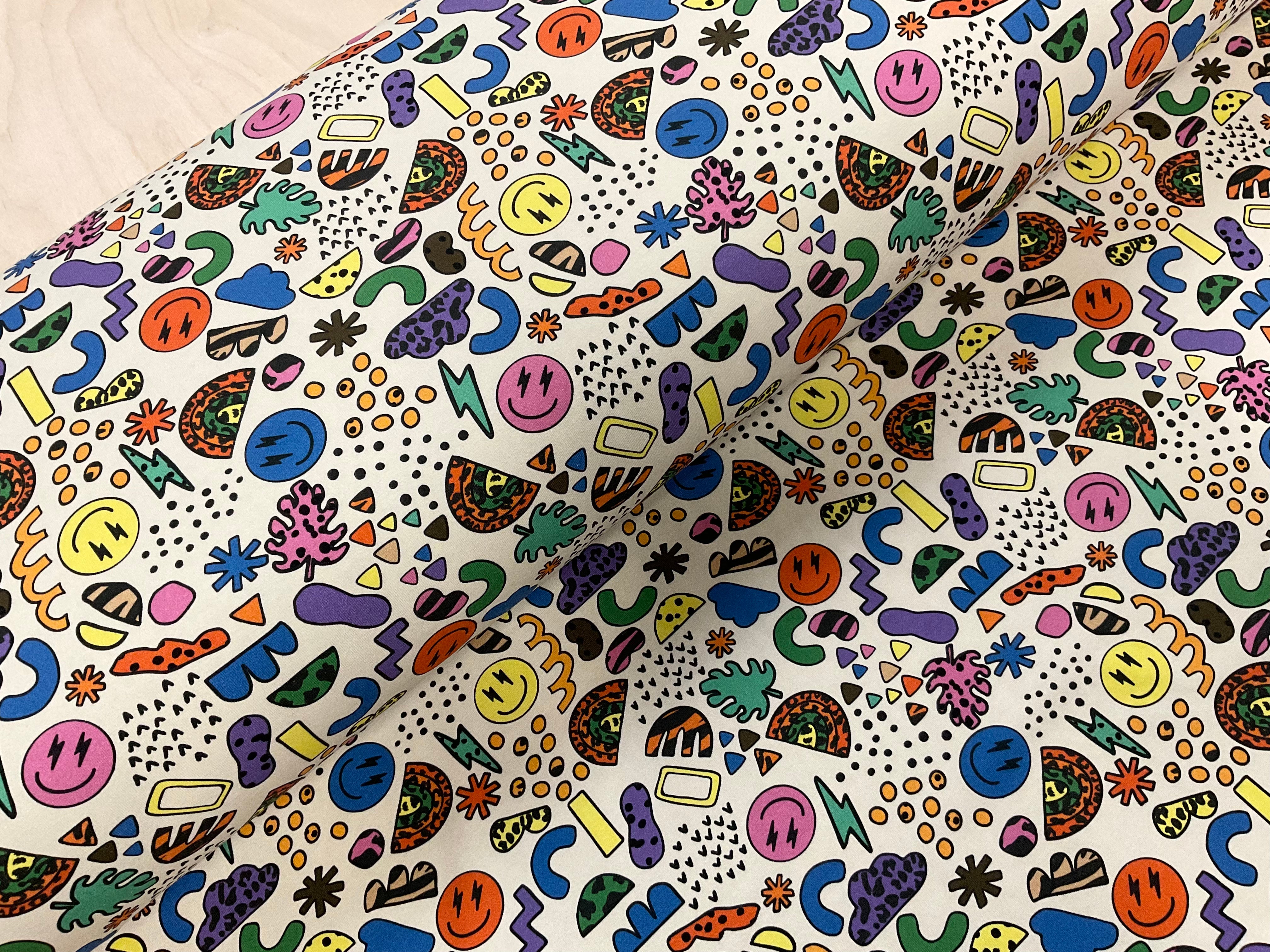 Abstract Emoji Cotton Jersey Fabric