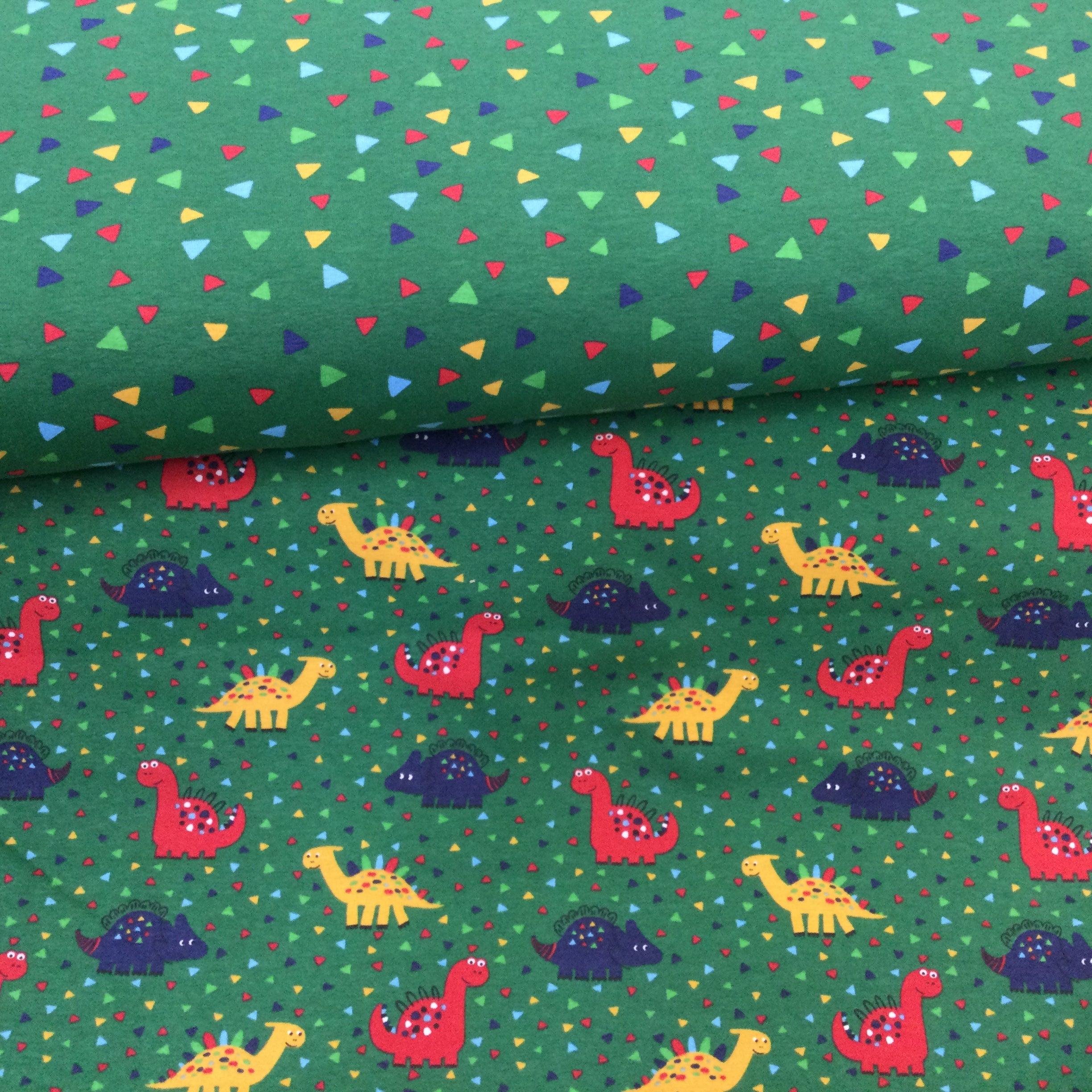 Green Dinosaurs and Co-ordinating print Cotton Jersey