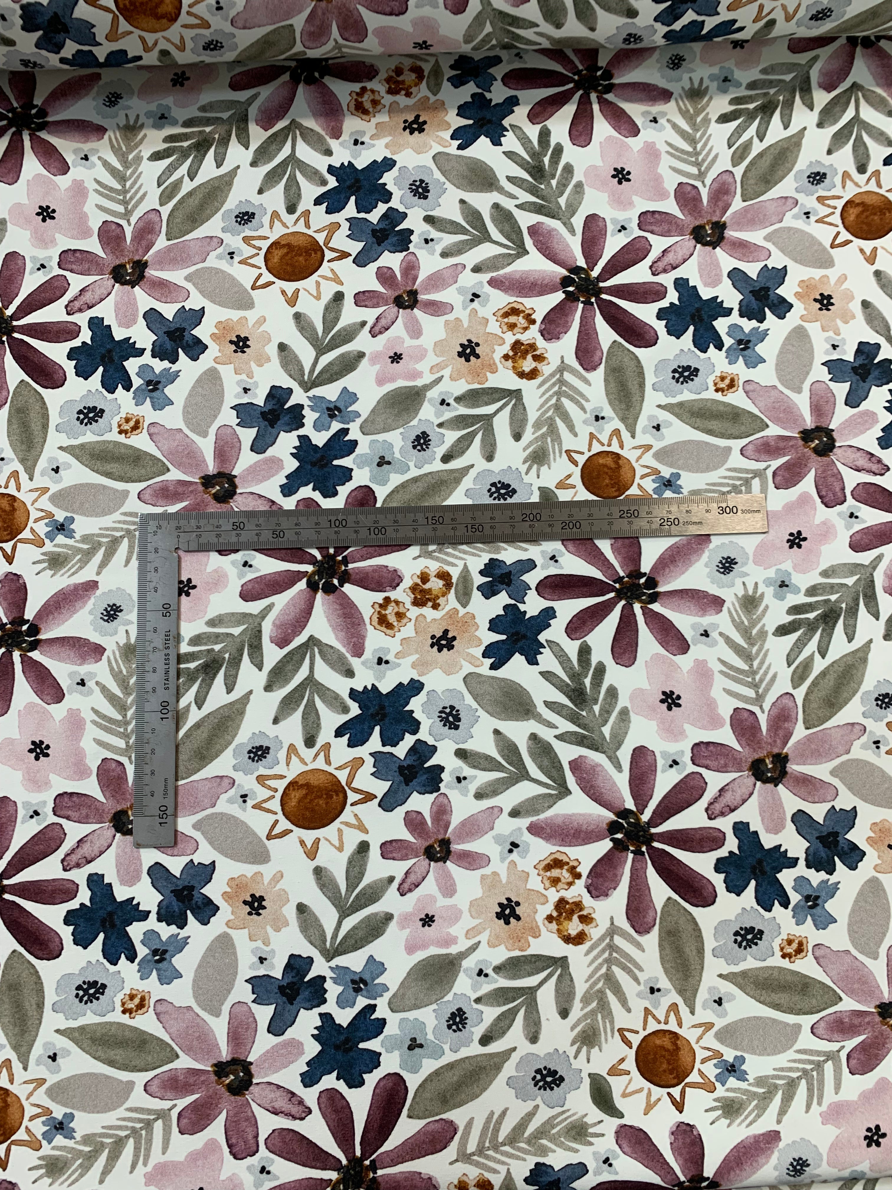 Plum floral Cotton Jersey Fabric