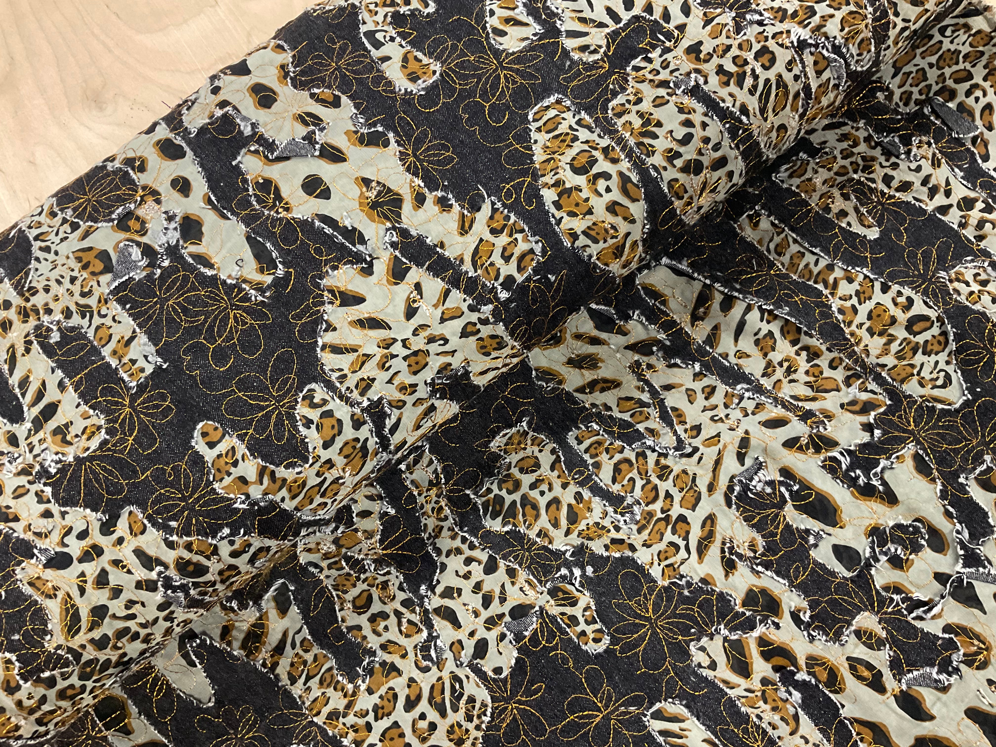 Leopard Print 100% Cotton with Appliquéd Denim and Embroidery
