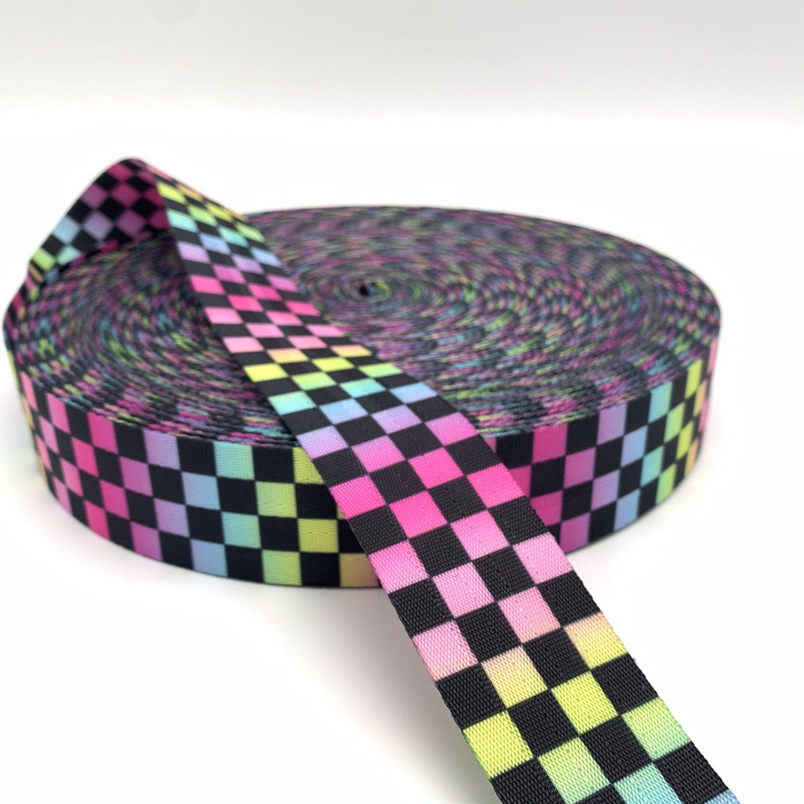 Rainbow Checkerboard 38mm Seatbelt Webbing Tape