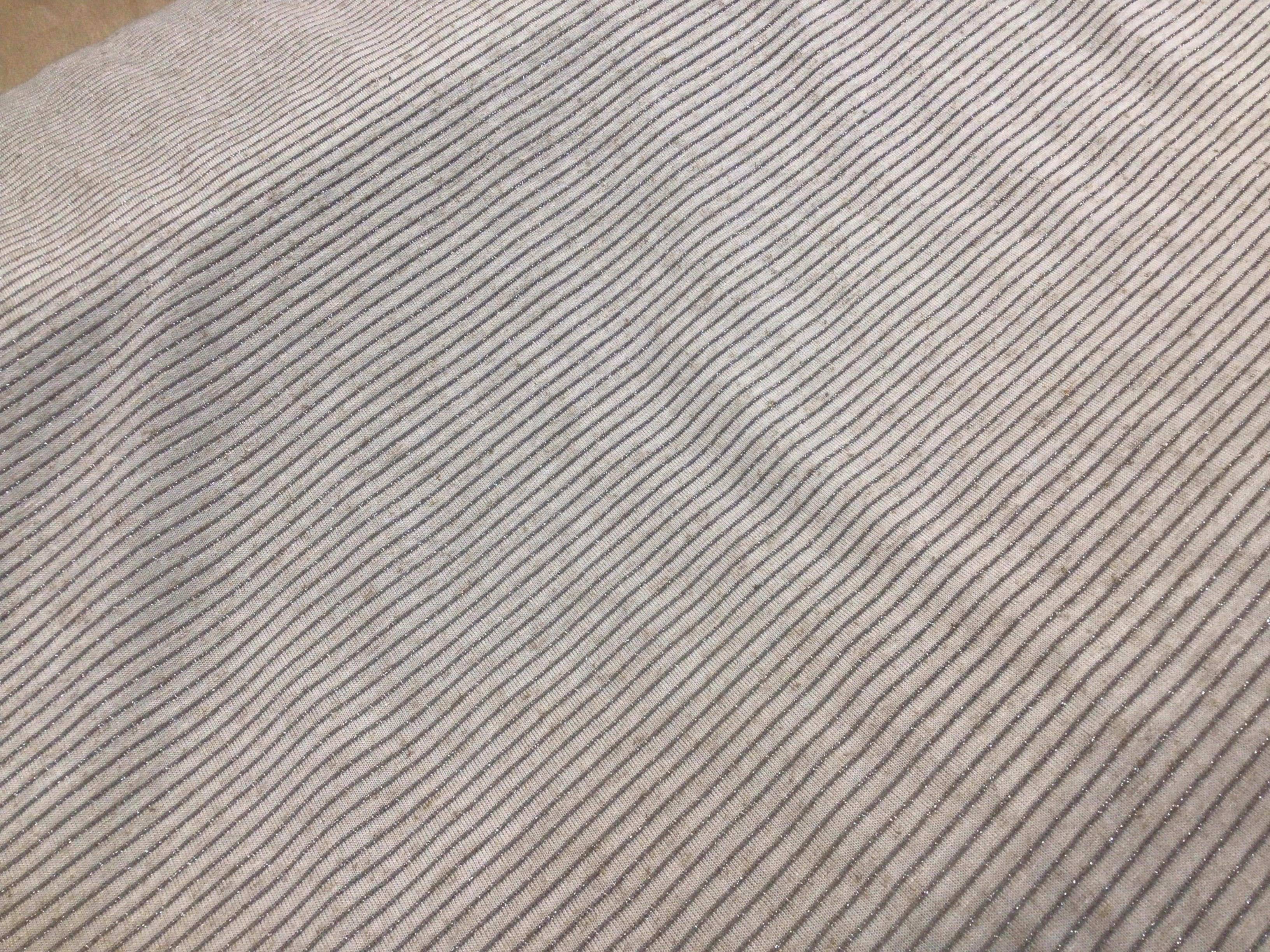 Silver Glitter Stripe on Oatmeal Linen/Viscose Blend Jersey