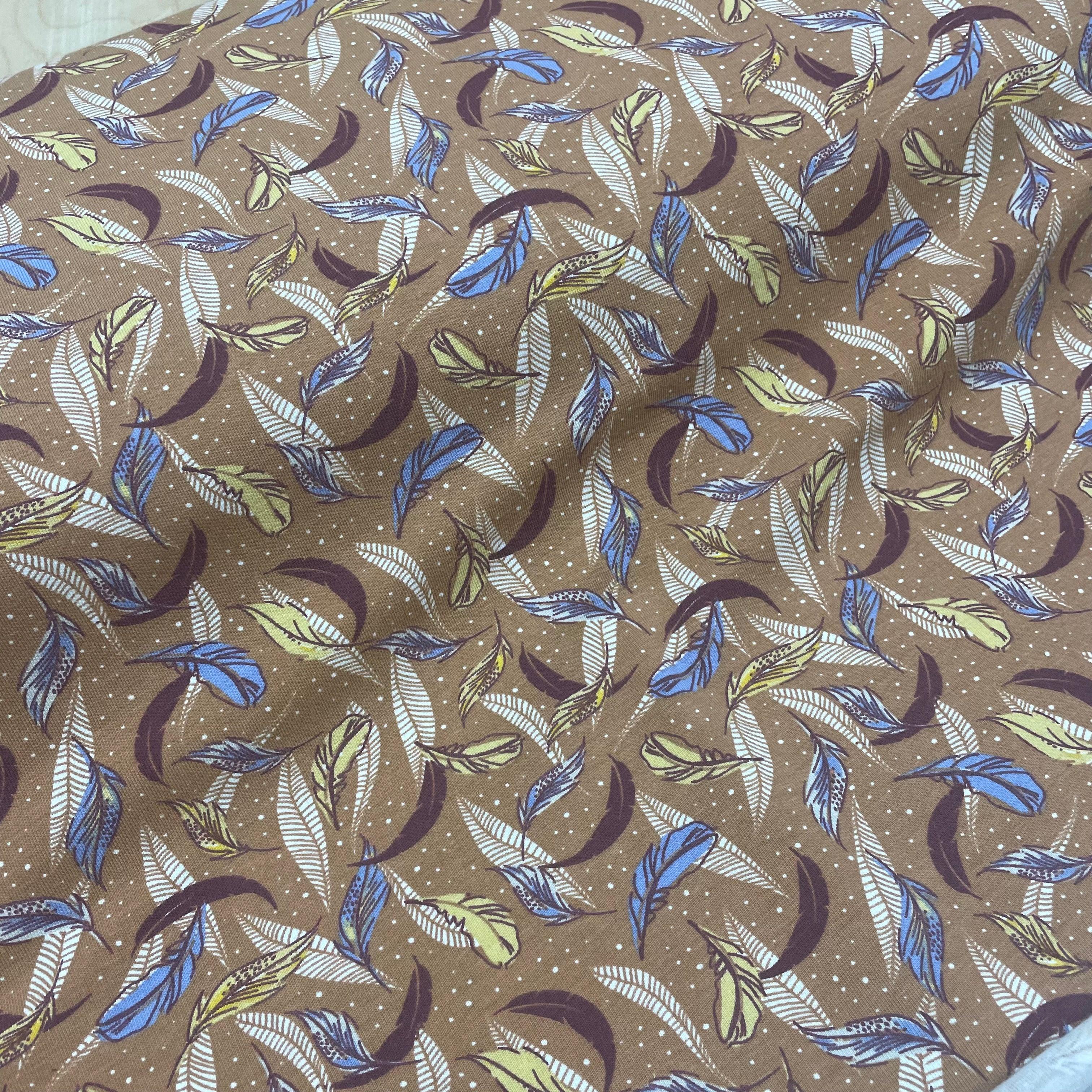 Caramel feathers Organic Cotton Jersey Fabric
