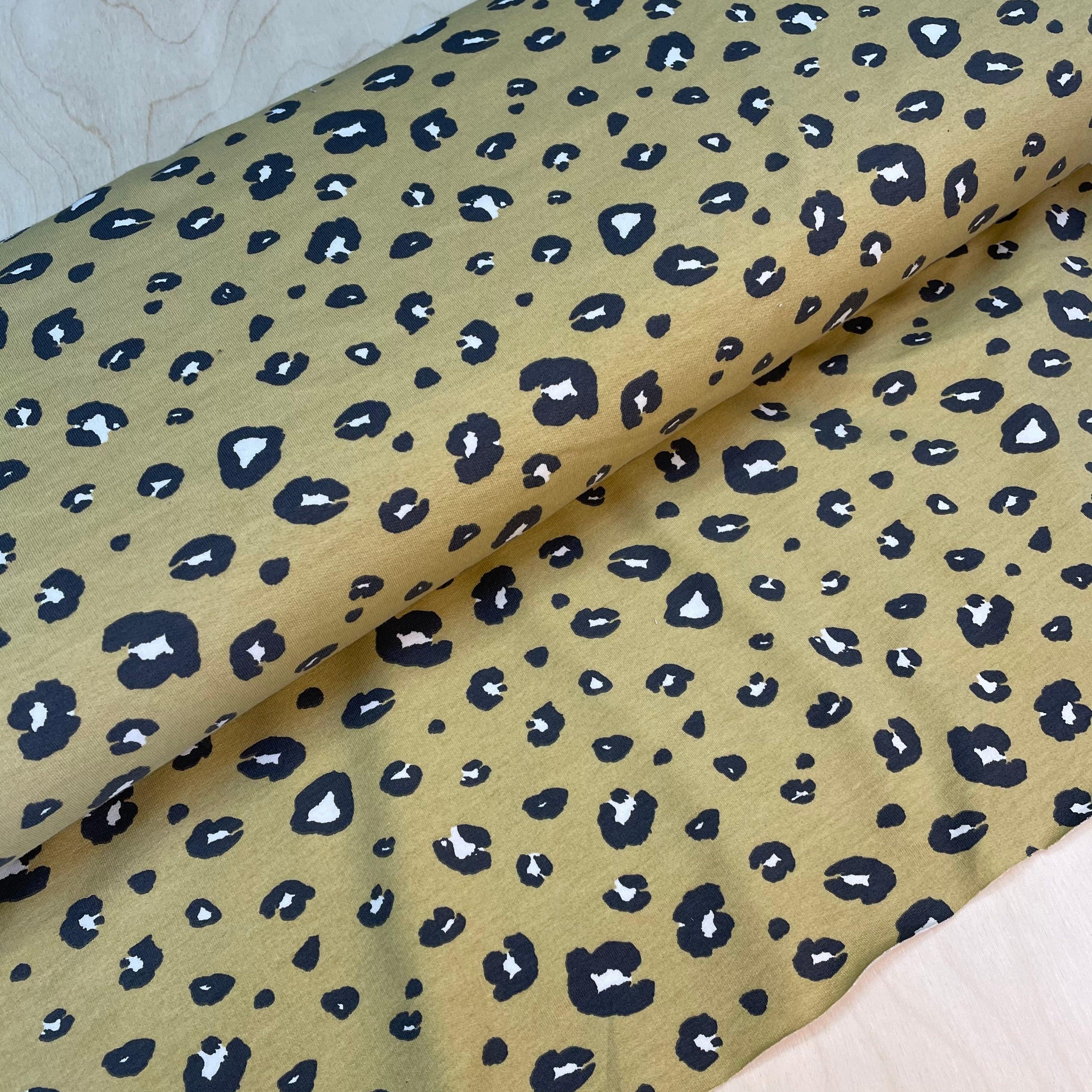 Organic Leopard Print dusky Yellow French Terry